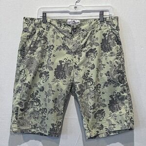 Ditch Plains Ricky Singh Mens 34 Floral Chino Shorts Olive Green Cotton Stretch